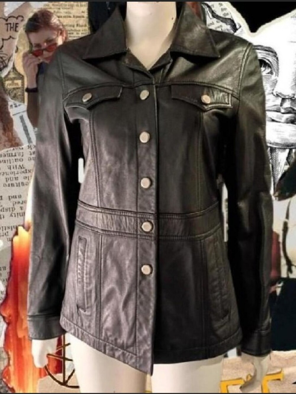 Vintage Nine & Company Women's Sz Sm. Black Genuine Leather Button Up Jacket